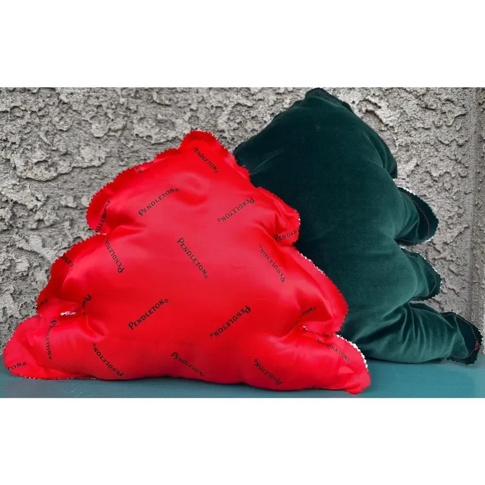 Handmade Christmas Tree Pillow Set: Red and Green Home Decor